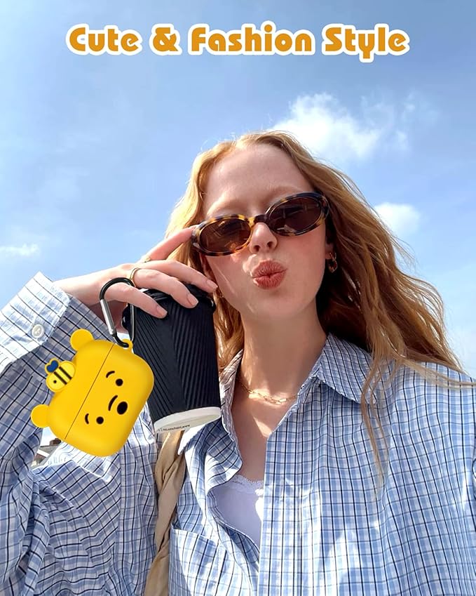 Boaretiu for AirPods Pro/Pro 2nd Generation Case - Cute Kawaii Yellow Bear with Keychain for AirPods Pro & Pro 2 Case Cover Funny 3D Soft Silicone Fun Cool for Girls Women Teens Boys