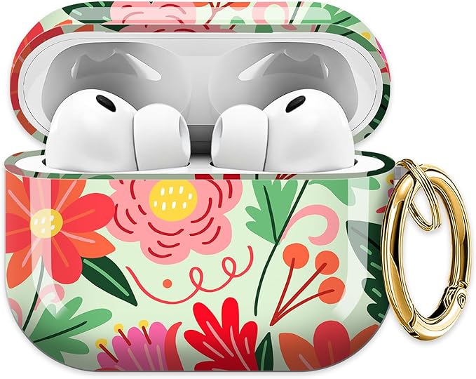 Cute Hard Case Compatible with AirPods Pro 3rd Generation Case (2025), Shockproof Protective Cover with Golden Keychain Ring Clip (Cartoon Flower)