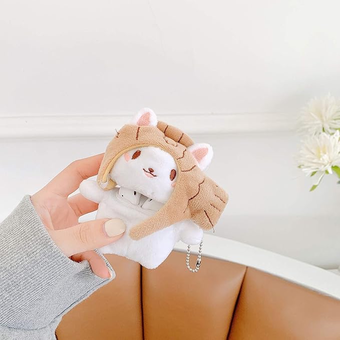 Yatchen Plush Case Compatible with AirPods 1&2, Creative Cute 3D Cartoon Fur Cat Design Funny Cover with Keychain Protective Case