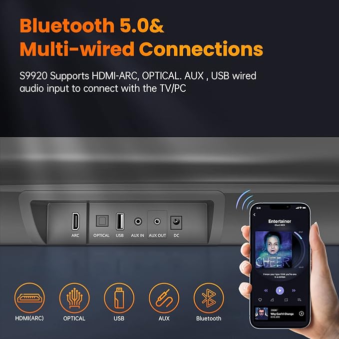 100Watt 40 Inch Soundbar, BESTISAN Sound Bar Wireless and Wired Audio Bluetooth 5.0 TV Speakers with HDMI-ARC Function (2023 Beef UP Version, DSP Audio, Bass Adjustable, Wall Mountable)