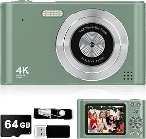 Digital Camera - 1080P Vlog Camera for Teens with 64GB TF Card, 44MP Compact, 16X Zoom Anti-Shake Small Cameras Christmas Birthday Gifts for Boys Girls