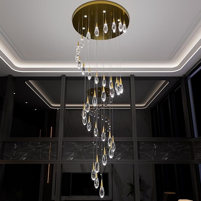 30 Light Extra Large Chandelier for High Ceiling Lights Gold Moderm Pendant Light Fixture Crystal Chandelier for Staircase Foyer Villa Living Room