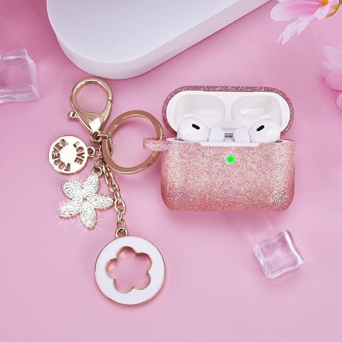 VISOOM for AirPods Pro 3 Case 2025, Silicone Case for Apple Air Pods Pro 3rd Generation Cover Women, Cute iPods 3 Protective Cover with Bling Keychain & Cleaning Kit, Bling Rose Gold