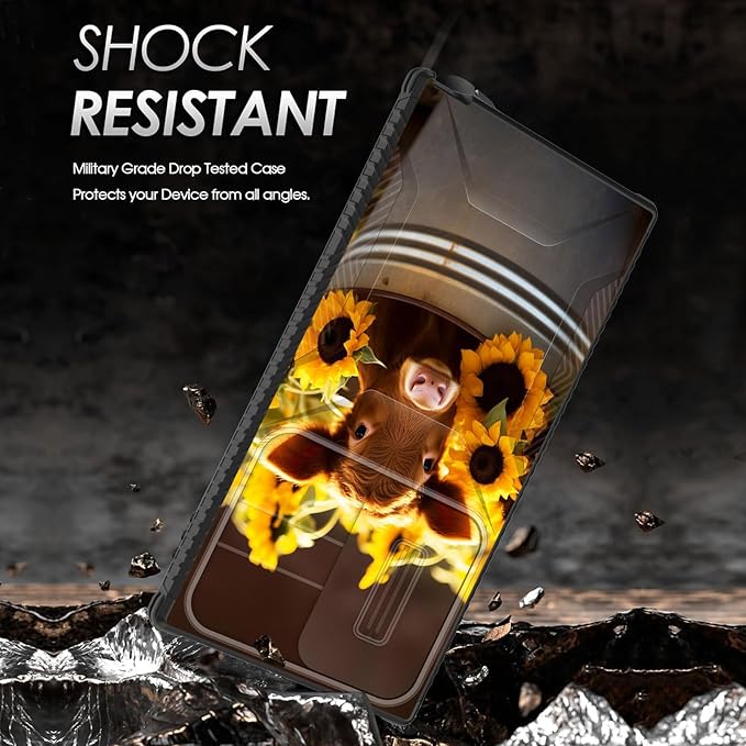 for Galaxy S26 Ultra Case Built in Slide Camera Lens Cover,Heavy Duty Shockproof Protection Dual Layer Case for Samsung Galaxy S26 Ultra 6.9" 2026,Cow with Sunflowers