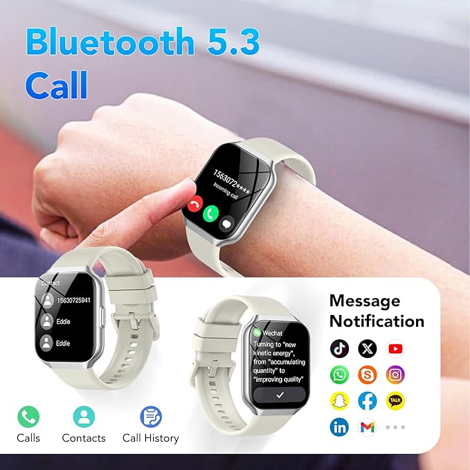 Smart Watch, 1.96" TFT-LCD Smartwatch for Men Women IP68 Waterproof, 110+Sport Modes, Fitness Activity Tracker, Heart Rate Monitor Sleep Step Counter for Android iPhone, Starlight Gray
