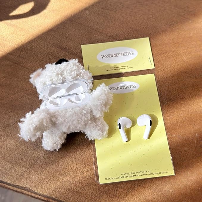 Yatchen Furry Case for AirPods 1&2,Funny Cute 3D Cartoon Plush Western Highland Dog Design Fluffy Soft Warm Cover Case Carrying Charging Box with Keychain Anti-Fall Protector for AirPods 1&2