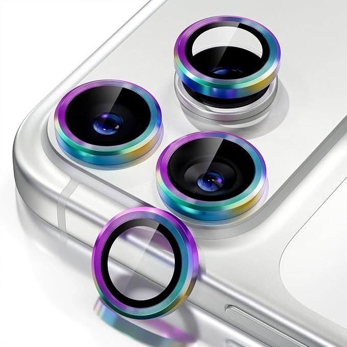 Misea Compatible for iPhone 17 Pro/iPhone 17 Pro Max Camera Lens Protector, Ultra-HD Tempered Glass Camera Cover Screen Protector Metal Individual Ring Protector Decoration Accessories, Colorful
