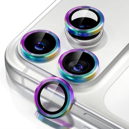 Misea Compatible for iPhone 17 Pro/iPhone 17 Pro Max Camera Lens Protector, Ultra-HD Tempered Glass Camera Cover Screen Protector Metal Individual Ring Protector Decoration Accessories, Colorful