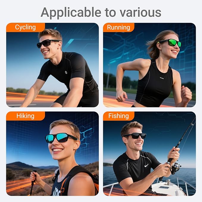 Bluetooth Audio Smart Sunglasses with Speakers, UV400 Protection Blue Light Blocking Glasses for Men Women