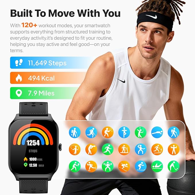Smart Watch for Women Men - Answer/Make Call, Fitness Tracker Smartwatch for Android iPhone Compatible, 120+ Sports Modes Step Counter Sleep Female Cycle (Black)