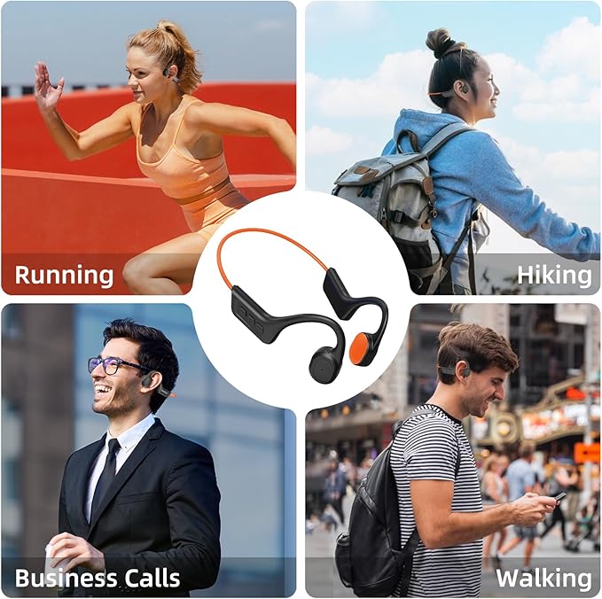 Bone Conduction Headphones, Open Ear Wireless Bluetooth 5.3 Headphones, IPX7 Waterproof Sports Earbuds with Microphone, 10HR Playtime, Lightweight Headset for Running,Workout,Gym(Orange)