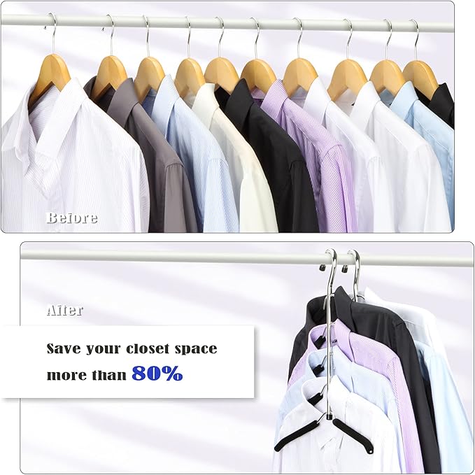 Hangers Space Saving Clothes Hanger 2 Packs Swing Arm Non Slip Padded Coat Hanger 5 Layers Heavy Duty Stainless Steel Sweater Shirt Hanger Closet Storage Organizer