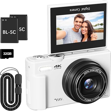 VJIANGER 4K Digital Camera, Vlogging Camera with 180° Flip Screen