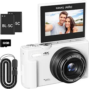 VJIANGER 4K Digital Camera, Vlogging Camera with 180° Flip Screen