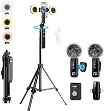 yAyusi Magnetic Vlogging Kit for iPhone/Android, 71" Auto Face Tracking Tripod for iPhone with Light, Magnetic Microphone/Remote Control, Content Creator Essentials Starter Kit for TikTok and YouTube - Image 1