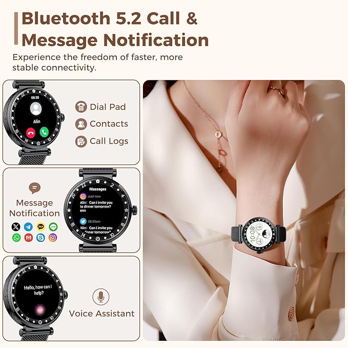 Smart Watch for Women, 1.19" AMOLED Display Fitness Tracker Bluetooth Make/Answer Call, Watches with 110+ Sports Modes/Heart Rate/SpO2/Sleep Monitor, Smartwatch IP68 Waterproof for Android iOS