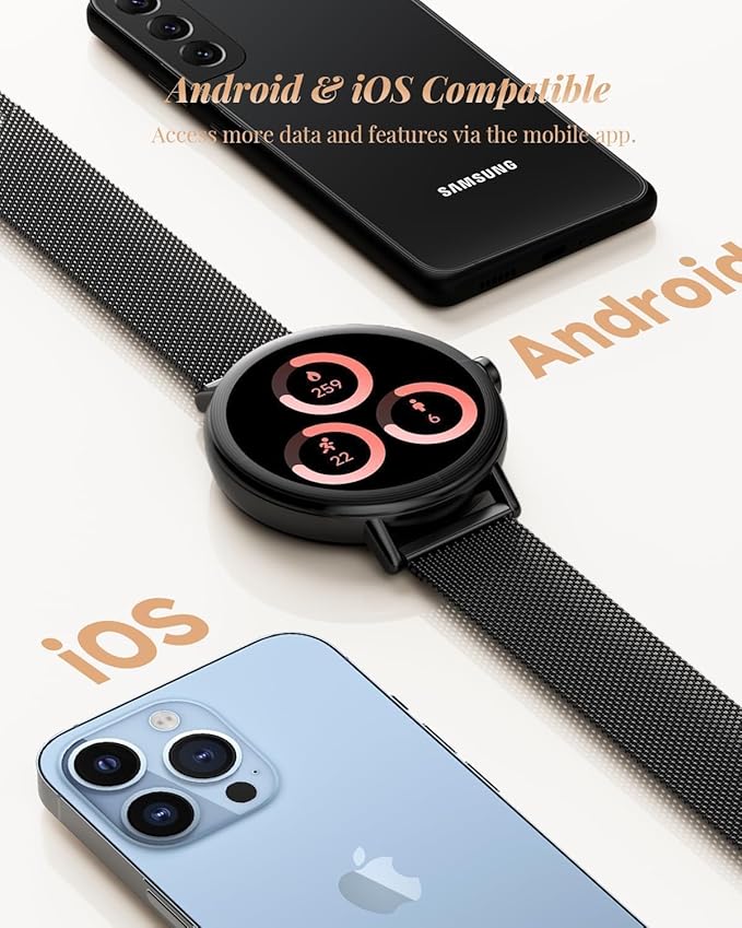 TOOBUR Smart Watch for Men Women with Two Bands, 40mm HD Smartwatch, Compatible with Android & iOS, Answer/Make Calls, Fitness Watch with Step/Sleep/HR Tracker, IP68, Stylish Gift, Black