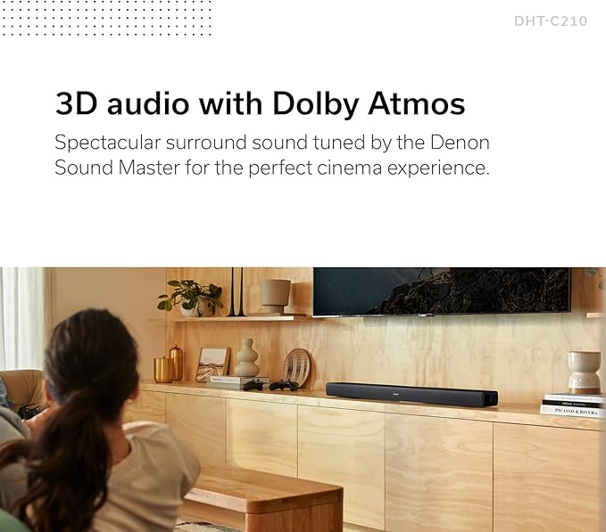 Denon DHT-C210 Full-Range Dolby Atmos Sound bar with Built-in subwoofers and Bluetooth Streaming., Black