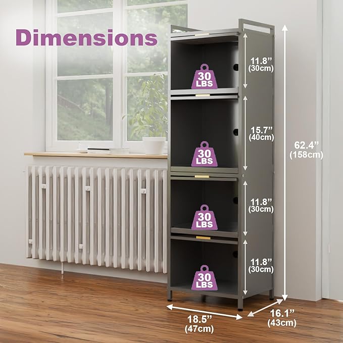 5-Tier Pull Out Kitchen Storage Cabinet with Flip-up PC Doors, Mobile Narrow Storage Cabinet with 3 Pull-out Shelves, Tall Slim Cabinets with 4 Rolling Caster for Dining Pantry Bathroom Laundry