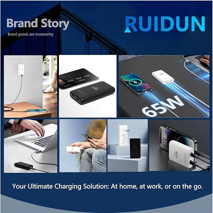 65W GaN USB C Charger,Dual-Port Fast Wall Charger,PD 3.0 & QC 4.0,Foldable Plug for MacBook Pro/Air, iPhone 15, iPad Pro, Galaxy S24, Steam Deck & More,White