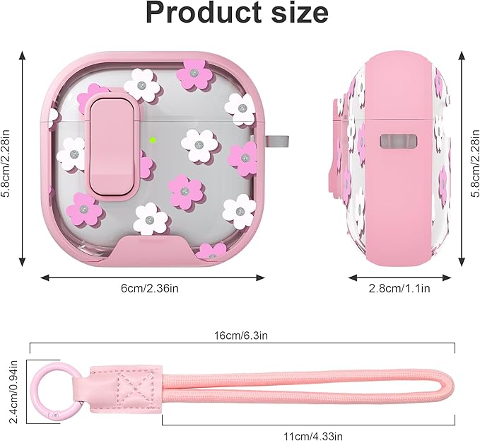for AirPods 4 Case with Secure Lock Clip in Phone Stand,Floral Girly Style Protective Cover with Cleaning Kit and Hand Strap for Apple AirPod 4 Generation (Pink Petals)
