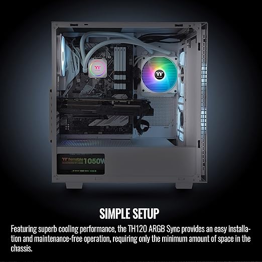 Thermaltake TH120 ARGB Motherboard Sync Snow Edition Intel LGA1700 Ready/AMD AM5 All-in-One Liquid Cooling System 120mm High Efficiency Radiator CPU Cooler CL-W346-PL12SW-A, White