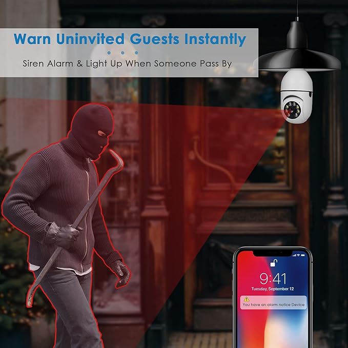 UPULTRA Light Bulb Security Camera 1080P Wireless WiFi Outdoor Home IP Camera E27 360 Degree Panoramic,Motion Detection and Alarm,Two-Way Audio,Night Vision，2pack with 32GB Card