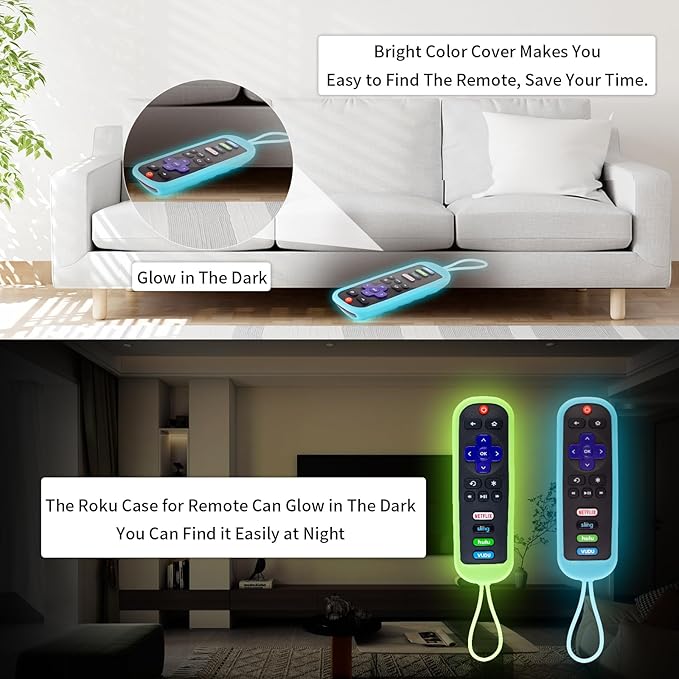 2 Pack TCL Roku Remote Cover Silicone Protective Case for Roku TV Express/Premiere/Streaming Stick/Ultra RC280 Anti Slip Remote Sleeve Glow in The Dark (Glow Green +Glow Blue)