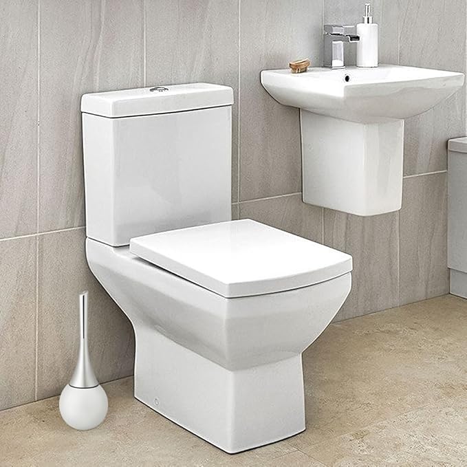 Toilet Brush and Holder Set, Toilet Brush Set Toilet Bowl Brush with Stainless Steel Base Toilet Bowl Brush and Holder for Home(02)