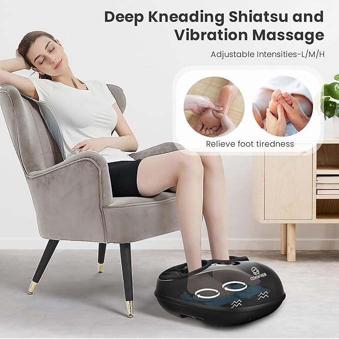 COMFIER Shiatsu Foot Massager with Heat for Neuropathy Plantar Fasciitis, Heated Electric Foot Massagers, Feet Massager for Home Office, Up to Men Size 13, Christmas Gifts for Men Women