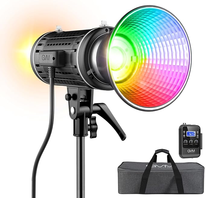 GVM 100W LED Video Light, RGB+Bi-Color Double Sided Photography Light, 77600 Lux/0.5m COB Light CRI97+ 2700K-7500K, 12 Lighting Effects, App Control, Photography Studio Light for Video Shooting