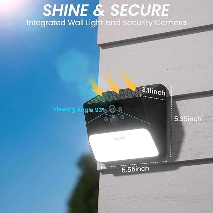 Cinnado Outdoor Camera Wireless-2.4G 2K Solar Wall Light Cameras for Home Security with AI Motion Detection, Waterproof,Motion Activated Light, Siren Alarm Cloud/SD Storage, S2 (2.4G S2-Black-2Pack)