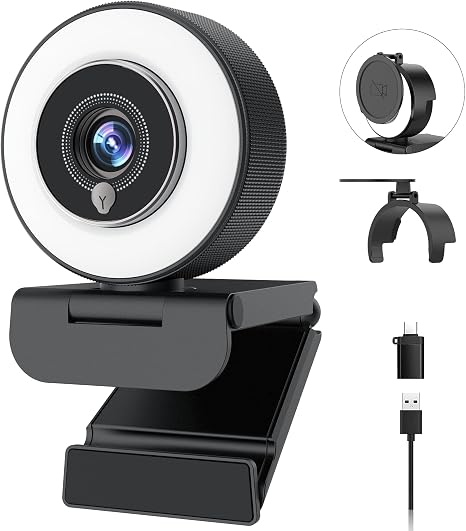 Angetube 4K Webcam with Ring Light, Computer Web Camera for Desktop, Laptop