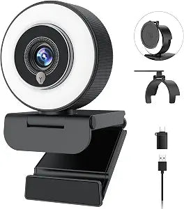 Angetube 4K Webcam with Ring Light, Computer Web Camera for Desktop, Laptop