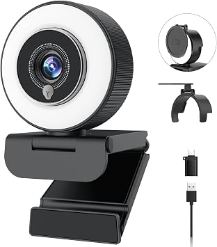 Angetube 4K Webcam with Ring Light, Computer Web Camera for Desktop, Laptop