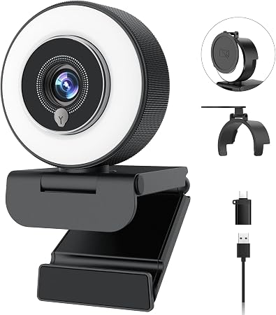 Angetube 4K Webcam with Ring Light, Computer Web Camera for Desktop, Laptop