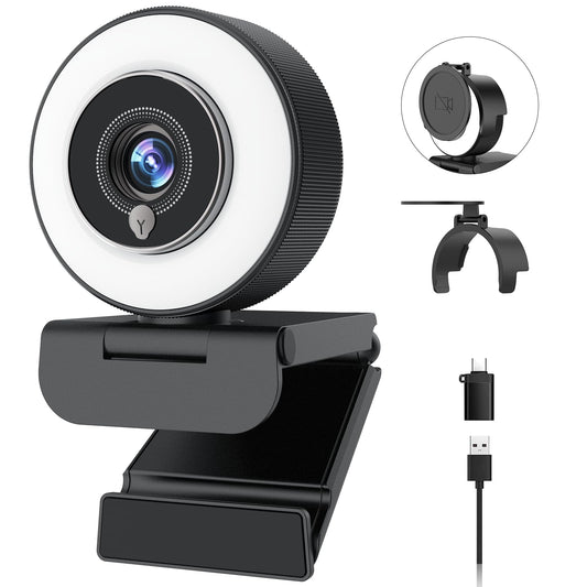 Angetube 4K Webcam with Ring Light, Computer Web Camera for Desktop, Laptop