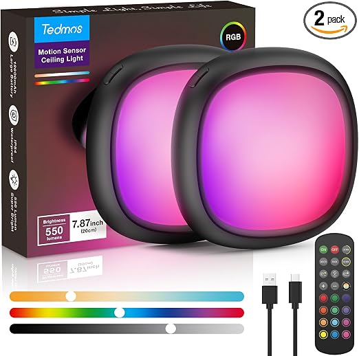 Waterproof Shower Light, RGB Rechargeable Ceiling Lights with Remote