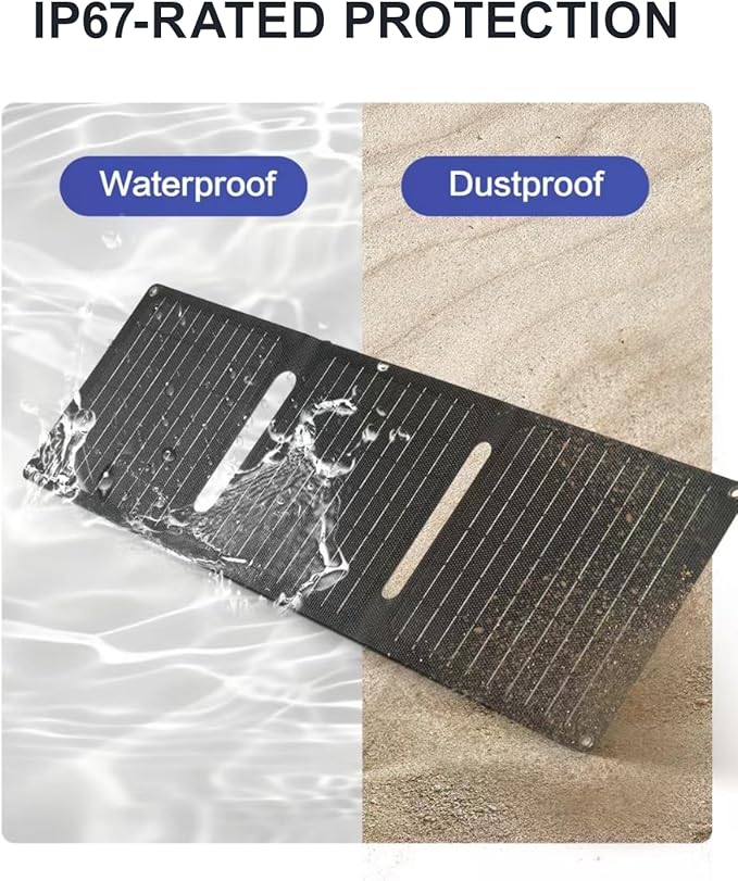 21W Portable Solar Panel, Foldable Solar Panel Charger(5V/3A), IP67 Waterproof for Camping, Hiking, Backpacking, Ultra-Fast Solar Phone Charger with Dual USB Ports for iPhone, iPad, Power Bank