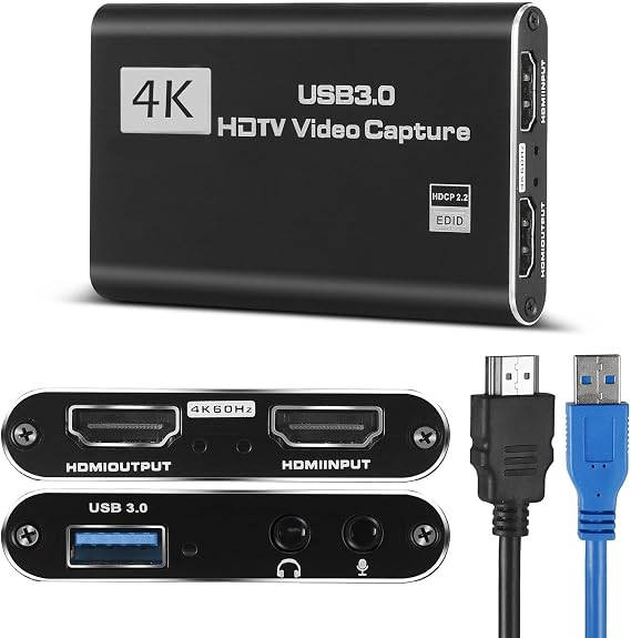 4K HD Video Capture Card, Plug & Play USB 3.0, No Driver Needed