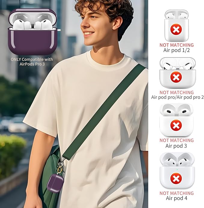 AirPod Pro 3 (2025) Case Cover for Women, Cute Shockproof Protective Case with Gold Round Buckle, Anti-Drop Design Compatible with Apple AirPods Pro 3rd Generation (USB-C Cable) Purple