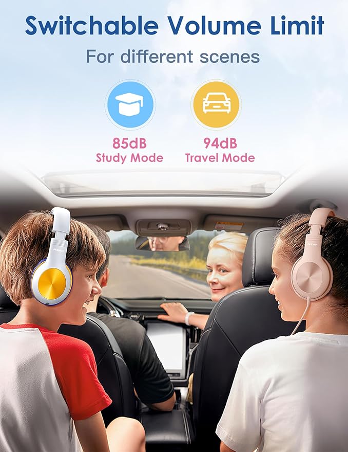 Kids Headphones with MIC, Over-Ear Headphones for Kids with Cord, HD Sound, Safe Volume Limit, Sharing Function, Kid Headset for Boys Girls, Toddler Headphone for School, Tablet, White Orange