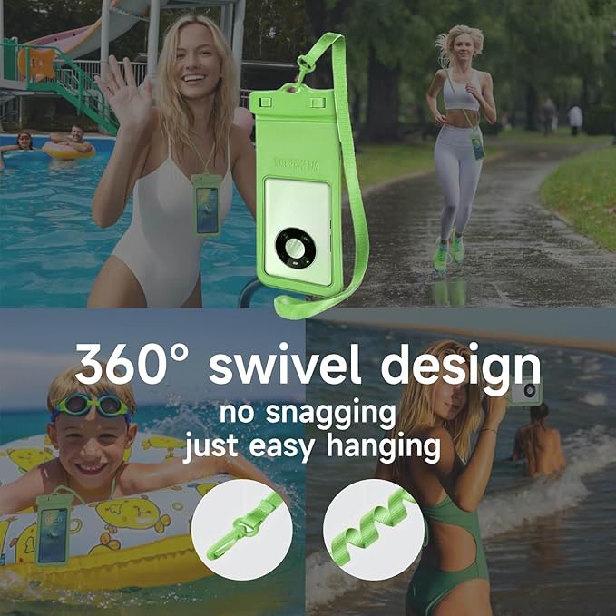 IPX8 Waterproof Phone Case (2-Pack) - Universal Waterproof Bag for iPhone, Samsung, Pixel up to 7” | Clear Touchscreen for Swimming, Snorkeling, Kayaking & Beach (Jungle Green and Shadow Black)