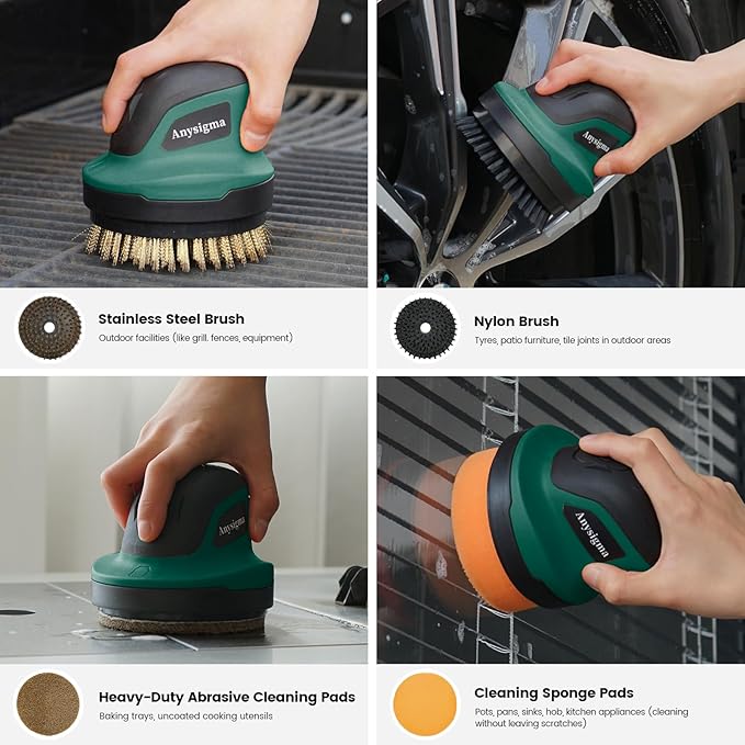 Electric Grill Brush- Waterproof Cordless Rotary Cleaning Brush with 4 Heads for Outdorr Grill,Car,Bathroom