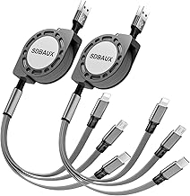 SDBAUX Multi USB Charger Cable Retractable 3 in 1 Multiple Charging Cord Adapter with Mini Type C Micro USB Port Connectors Compatible Cell Phones Tablets Universal Use(2Pack /Gray)