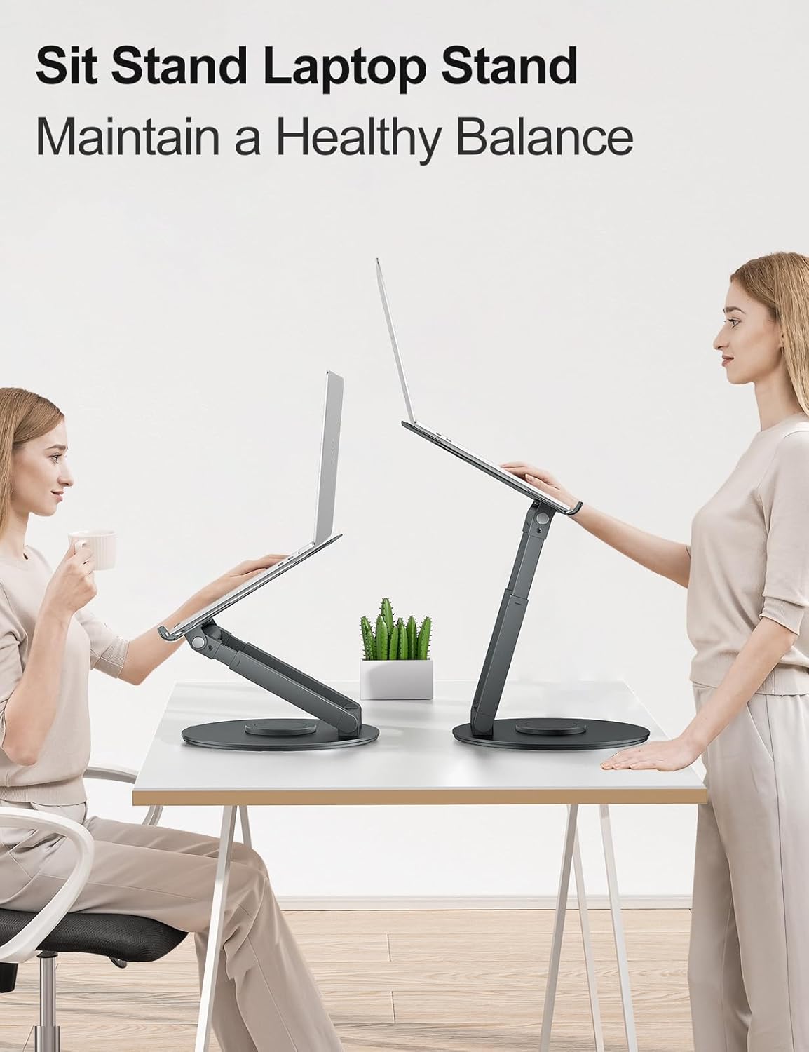 Telescopic Laptop Stand with 360° Swivel Base – Sit-to-Stand, Height Adjustable, Compatible with MacBook & All 10–17" Laptops | Techloop Living