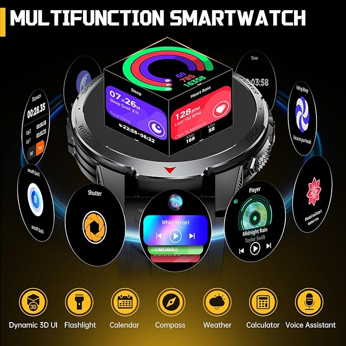 Military Smart Watch for Men with 1100 mAh Battery/LED Flashlight, 1.7" Rugged Tactical Smartwatch with Text and Call/Compass, 5ATM Waterproof Fitness Tracker with HR/Sleep Monitor for iPhone Android