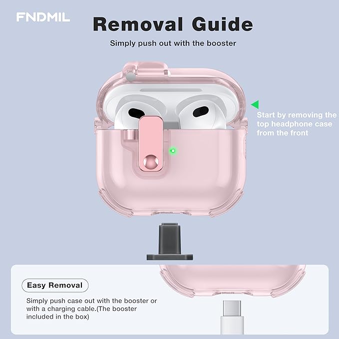 Clear Case for AirPods 3 Case Cover with [Lock Safety & Pop Up][Military Shockproof] Anti-Yellow Transparent Soft TPU Wireless Charging for AirPods 3 Generation Case with Keychain,Clear Pink