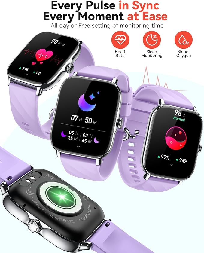 Smart Watches Fitness Tracker for Women Men with Step Counter, Sleep Calorie Monitor, Pedometer, IP68 Waterproof, Smartwatch with 120+ Sports for iPhone Android (Purple)