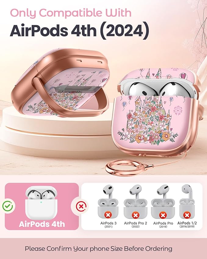 Coralogo for AirPods 4 Case with Safety Lock - Cute Cartoon for Women Girls Fashion Stylish Castle Pattern Design Kawaii Girly Girlish Hard Protective Cover for AirPods 4th Generation 2024